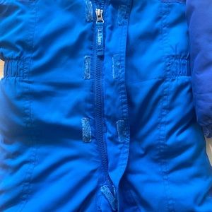 Blue L.L. Bean snow suit size 2T with grow cuff. Gently used Velcro as shown!
